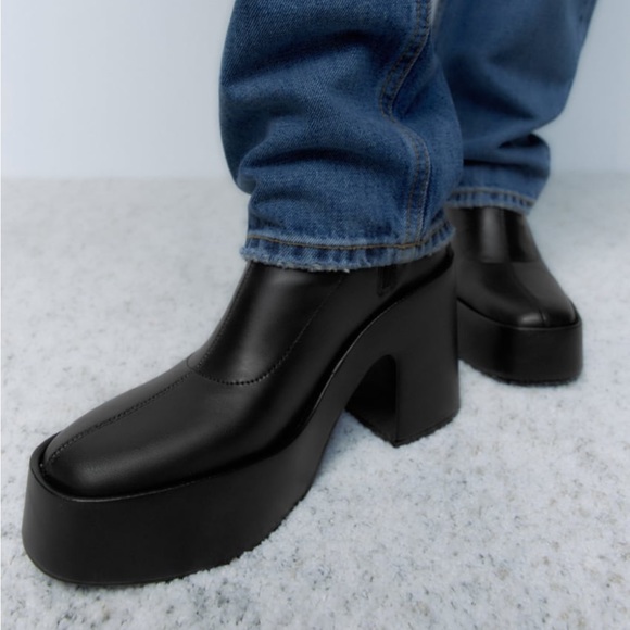 Zara NWT black platform boots Sz 8 - Picture 4 of 9